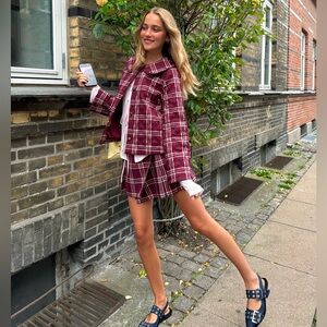 NWT NIB Hill House Home The Inola Skirt in Berry Wallace Plaid Size XS